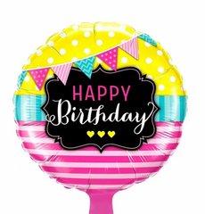 Фольгована кулька 18” круг Happy Birthday жовто-рожевий Китай