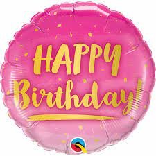 Фольгована кулька Qualatex 18” круг рожевий happy birthday