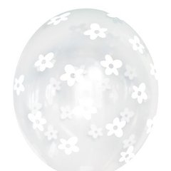 кулька 12" (30 см) Білі квіти на прозорому (BelBal) 1шт
