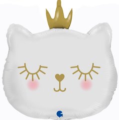 Фольгированный шар Grabo Большая фигура кошечка принцесса с короной белая 65 см