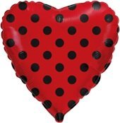 Фольгированный шар FM 18” сердце красное в чёрную точку