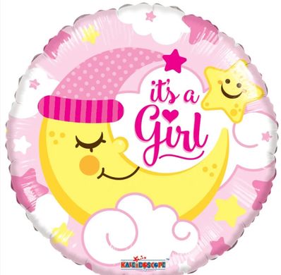 Фольгированный шар 18” круг розовый it’s a girl полумесяц Китай