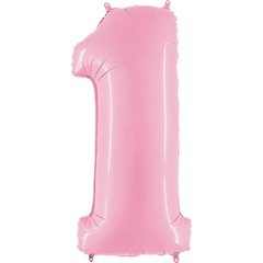 Фольгированный шар Grabo цифра «1» Розовый Пастель 40" в уп