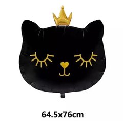 Фольгированный шар Большая фигура голова кошки с короной черная (Китай)