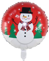Фольгована кулька 18" коло червоне зі сніговиком (Китай)