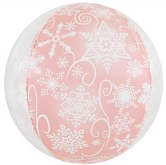 Фольгированный шар 22” Сфера снежинки на розовом НГ (Китай)