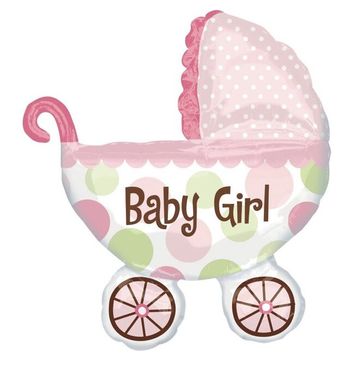 Фольгована кулька Велика фігура коляска рожева Baby Girl 64 см (Китай)