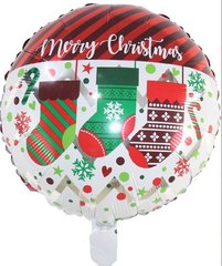 Фольгированный шар 18″ круг красно-белый новогодний с носками (Китай)