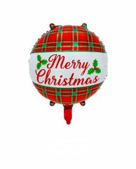 Фольгована кулька 18" коло червоне в клітинку Merry Christmass (Китай)