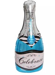 Фольгована кулька Велика фігура пляшка шампанського блакитна (95см) (Китай)