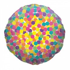 Фольгована кулька AS-186 круг 18" " Кольорове конфетті" (на прозорому)