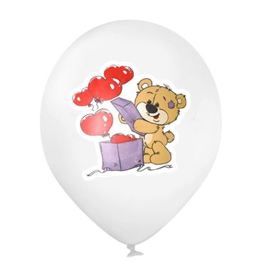 Латексна кулька KDI 12” Ведмедик та коробка із серцями на білому (1 шт)