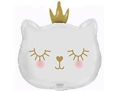 Фольгированный шар Большая фигура голова кошки с короной белая 76 см (Китай)