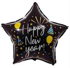 Фольгированный шар 18″ звезда Happy New Year черная (Китай)