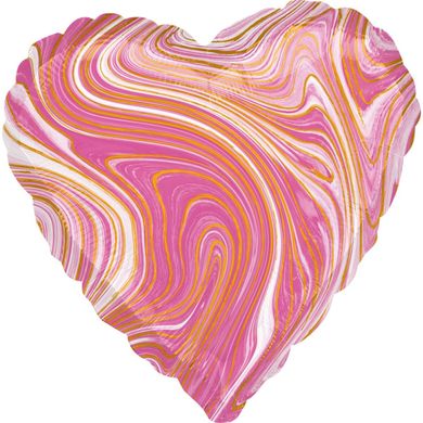 Фольгована кулька Anagram 18" серце агат рожевий pink marble