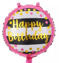 Фольгированный шар 18” круг Happy birthday черно белые полосы Китай
