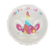 Фольгована кулька 18" коло "Happy Birthday" єдиноріжка (Китай)