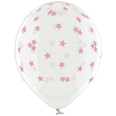 Латексный шар Belbal 12" Мелкие Розовые звезды на прозрачном (1 шт)