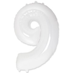 Фольгированный шар Flexmetal цифра «9» Белая White 40"