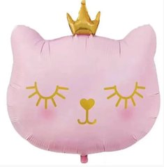 Фольгована кулька Велика фігура рожева кішка з короною мала 54 см (Китай)