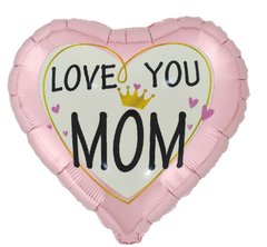 18” сердце розовое Love you Mom (кит)