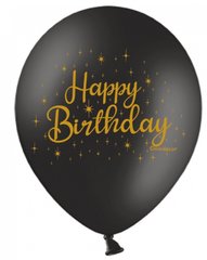 Латексна кулька Belbal 12” "Happy Birthday" золото на чорному (2 ст) (1 шт)