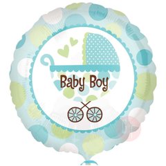 Фольгированный шар 18” Круг с каляской "baby boy" бирюзовый Китай