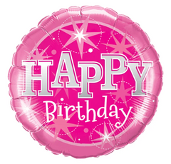 Фольгована кулька 18" Коло Happy Birthday блиск рожевий (Китай)