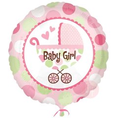 Фольгированный шар 18” Круг с каляской "baby girl" Китай