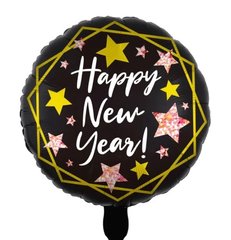 Фольгированный шар 18” круг "Happy New Year" звёзды НГ Китай