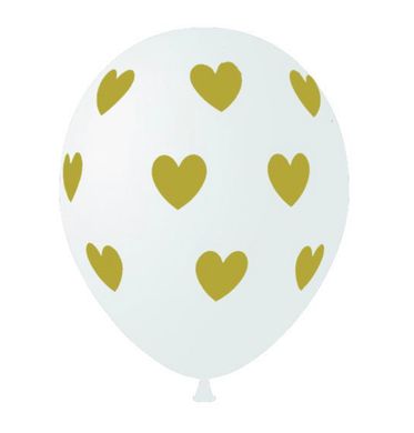 Латексный шар Belbal 12” Золотые сердечки на белом (1 шт)