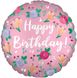 Фольгована кулька 18" коло Happy Birthday з квітами рожева (Китай) - 1