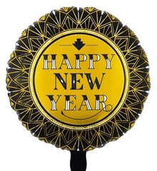 Фольгированный шар 18” круг золото на чёрном "Happy New Year" золото НГ Китай