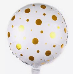 Фольгированный шар 18” круг белый в золотой горошек Китай