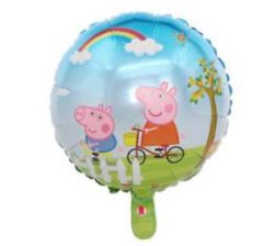 Фольгированный шар 18″ круг Свинка Пеппа и Джордж на велосипеде (Китай)