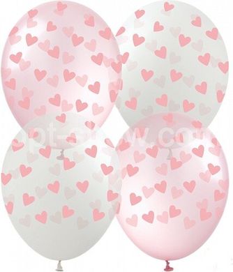 Латексный шар Art Show 12" GR-16 Сердечки розовые на прозрачном и розовом кристалле (5 ст) (25 шт)