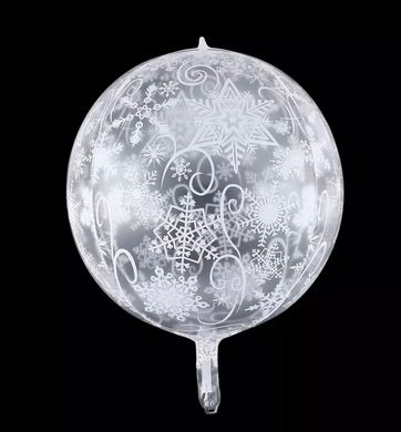 Фольгированный шар 22” Сфера белые снежинки на прозрачном НГ (Китай)