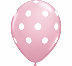 Латексна кулька 12" рожеві Кулька в білий горох (25 шт)