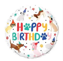 Фольгована кулька 18" коло "Happy Birthday" веселі собаки (Китай)