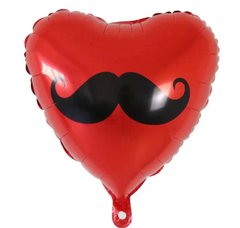 Фольгована кулька 18” серце червоне з вусами Китай
