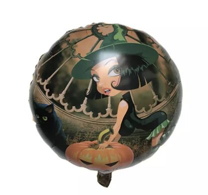 Фольгована кулька 18" круг Хелловін дівчина в зеленій капелюсі Китай