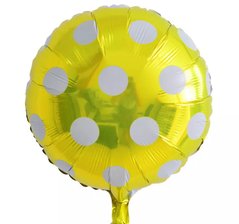 Фольгована кулька 18" круг полька горошок жовтий металік Китай